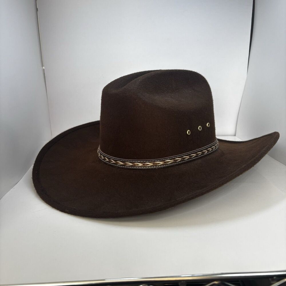 Brown Faux Suede Cowboy Hat Western Made in Mexico Chevron Band S/M